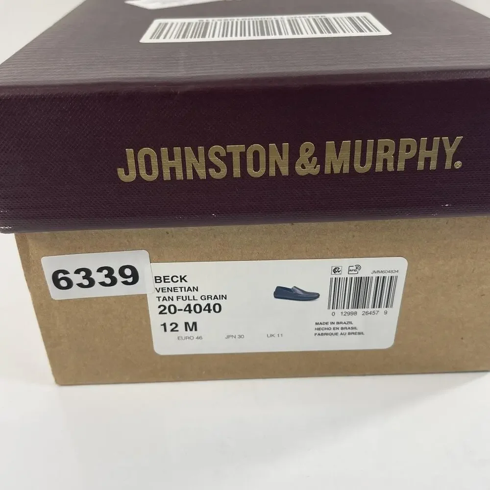 Johnston & Murphy Shoes Mens Size 12 Brown Beck Venetian Leather Loafers Slip On